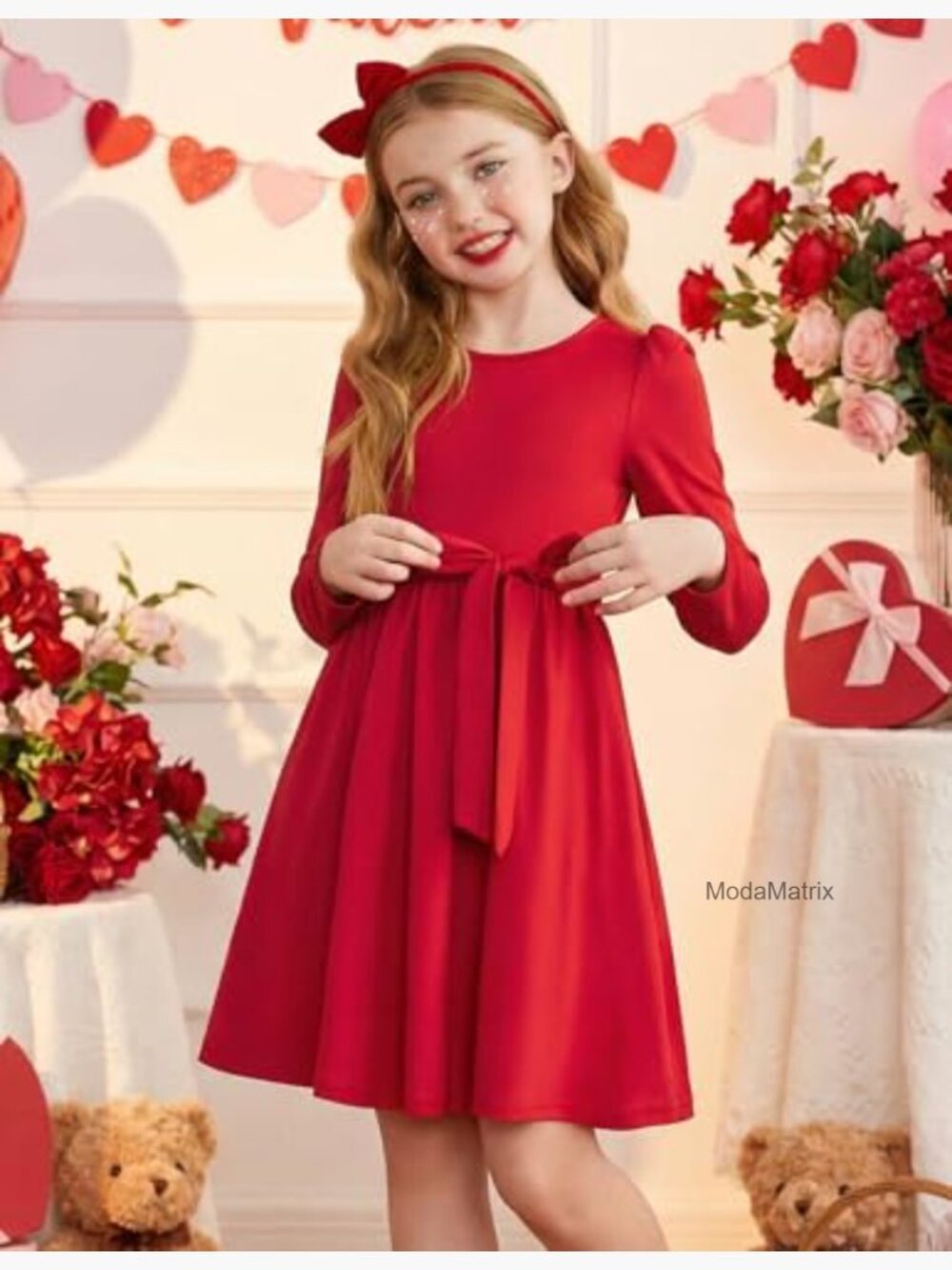 Girls Puff Long Sleeve Formal Party Dress with Pockets - Picture 4 of 7